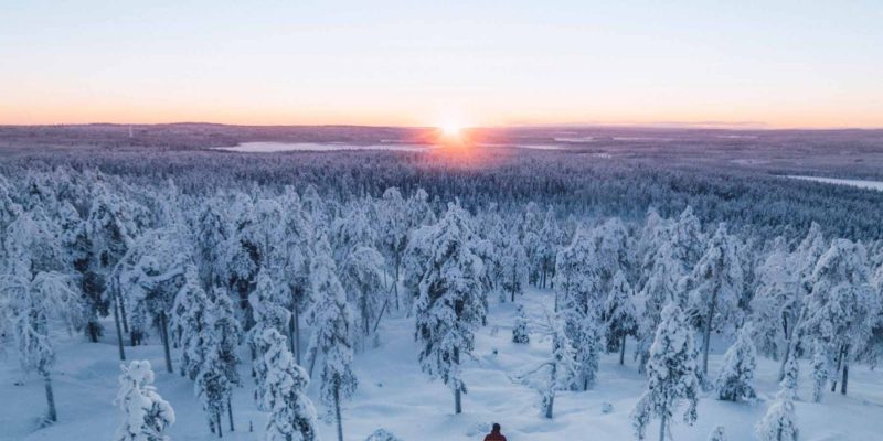 Kaamos licht in uitgestrekt winters Lapland