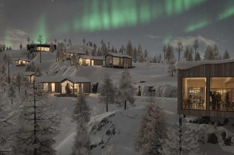 Lodges vom Lappland View Lodge am Berg gebaut